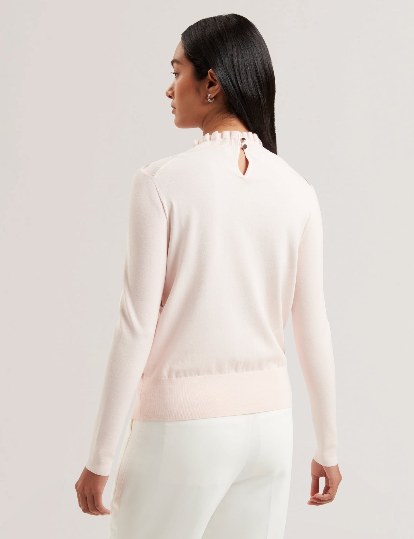 Women's VIVVYAN-Printed Woven Front High Neck Petal Pink