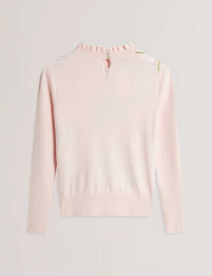 Women's VIVVYAN-Printed Woven Front High Neck Petal Pink