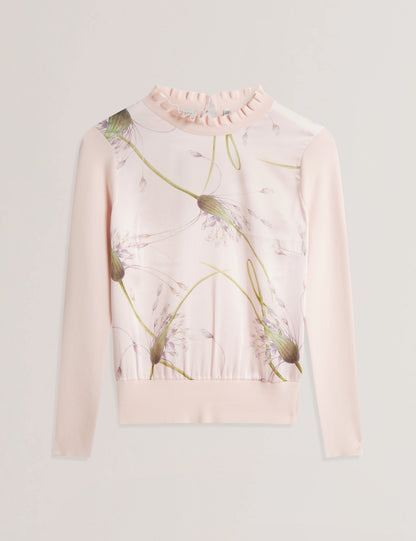 Women's VIVVYAN-Printed Woven Front High Neck Petal Pink