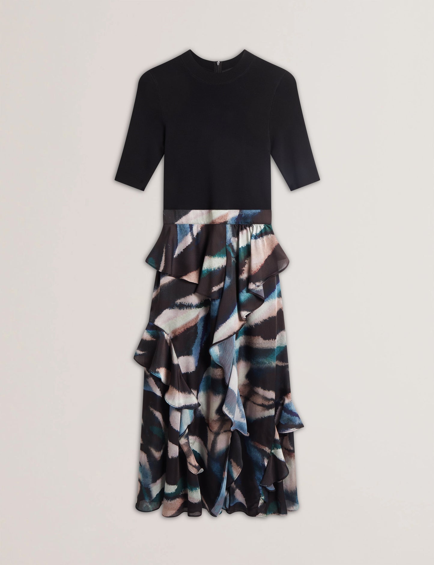 Women's AURELIO-Knit Bodice Printed Ruffle Dress