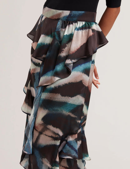 Women's AURELIO-Knit Bodice Printed Ruffle Dress