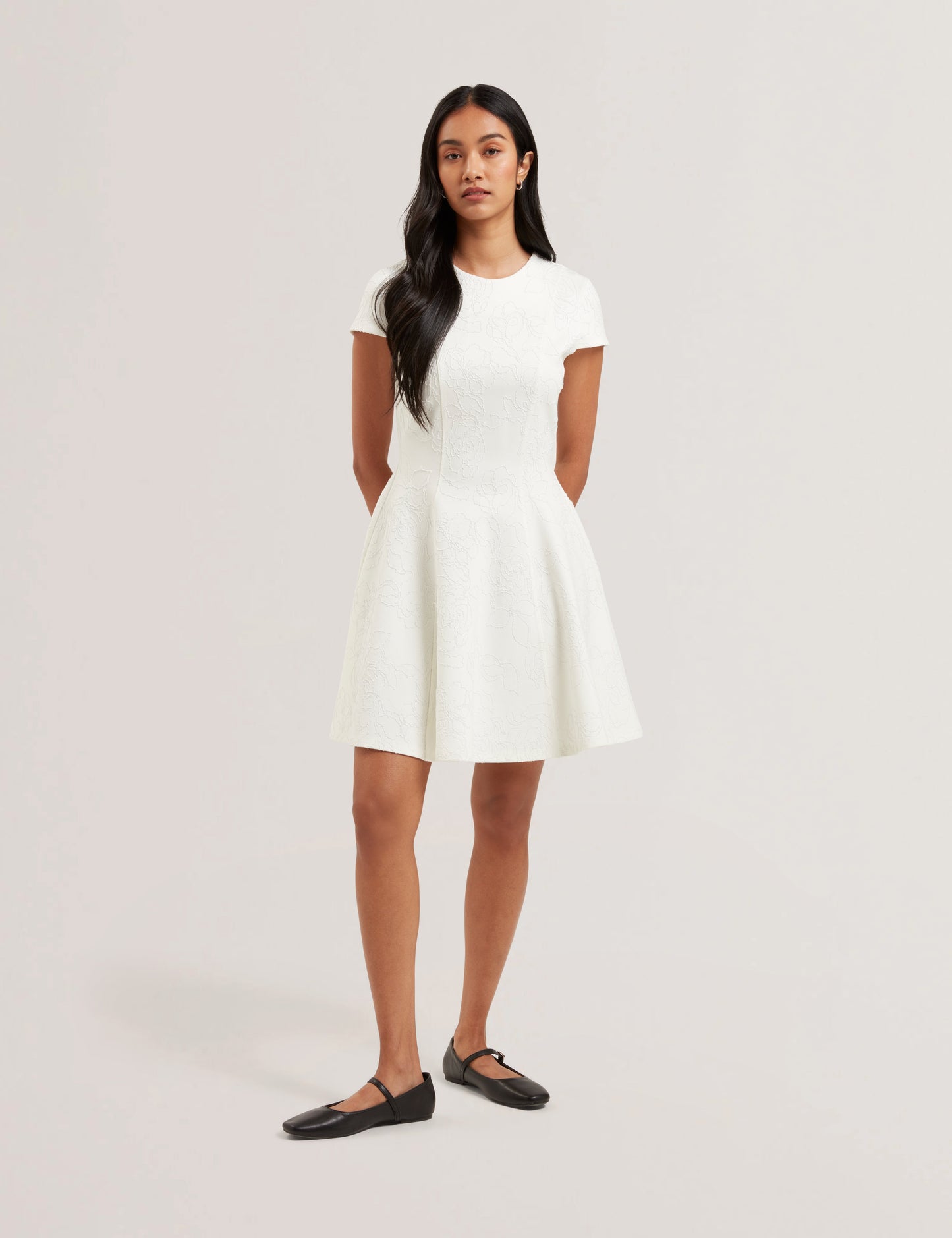 Women's CLODAA-Embroidered Ponte Mini Skater Dress