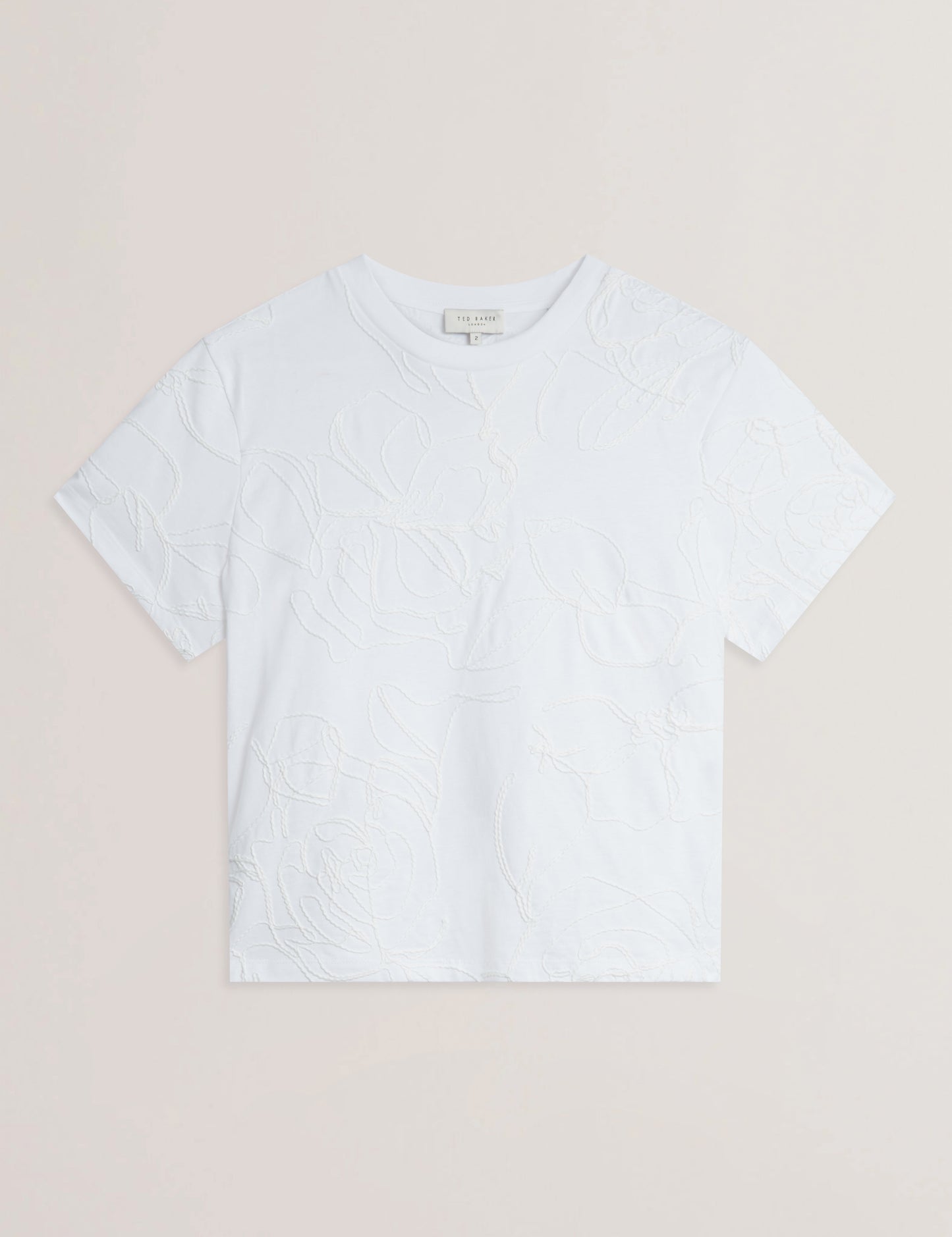 Women's AGALY-Short Sleeve All over Embroidered Boxy Tee Ivory