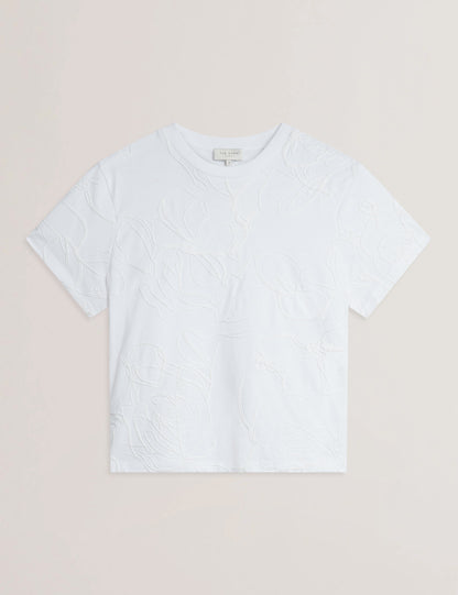Women's AGALY-Short Sleeve All over Embroidered Boxy Tee Ivory