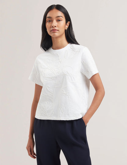 Women's AGALY-Short Sleeve All over Embroidered Boxy Tee Ivory