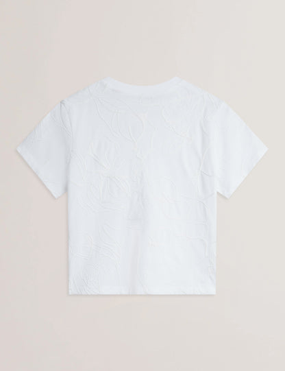 Women's AGALY-Short Sleeve All over Embroidered Boxy Tee Ivory