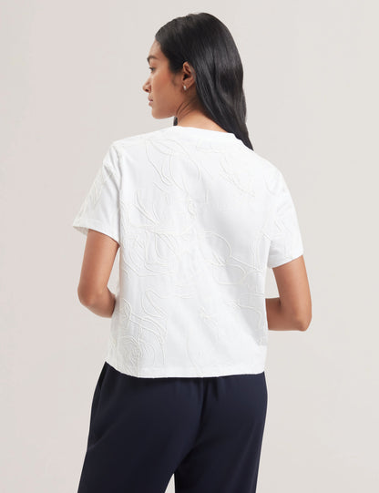 Women's AGALY-Short Sleeve All over Embroidered Boxy Tee Ivory