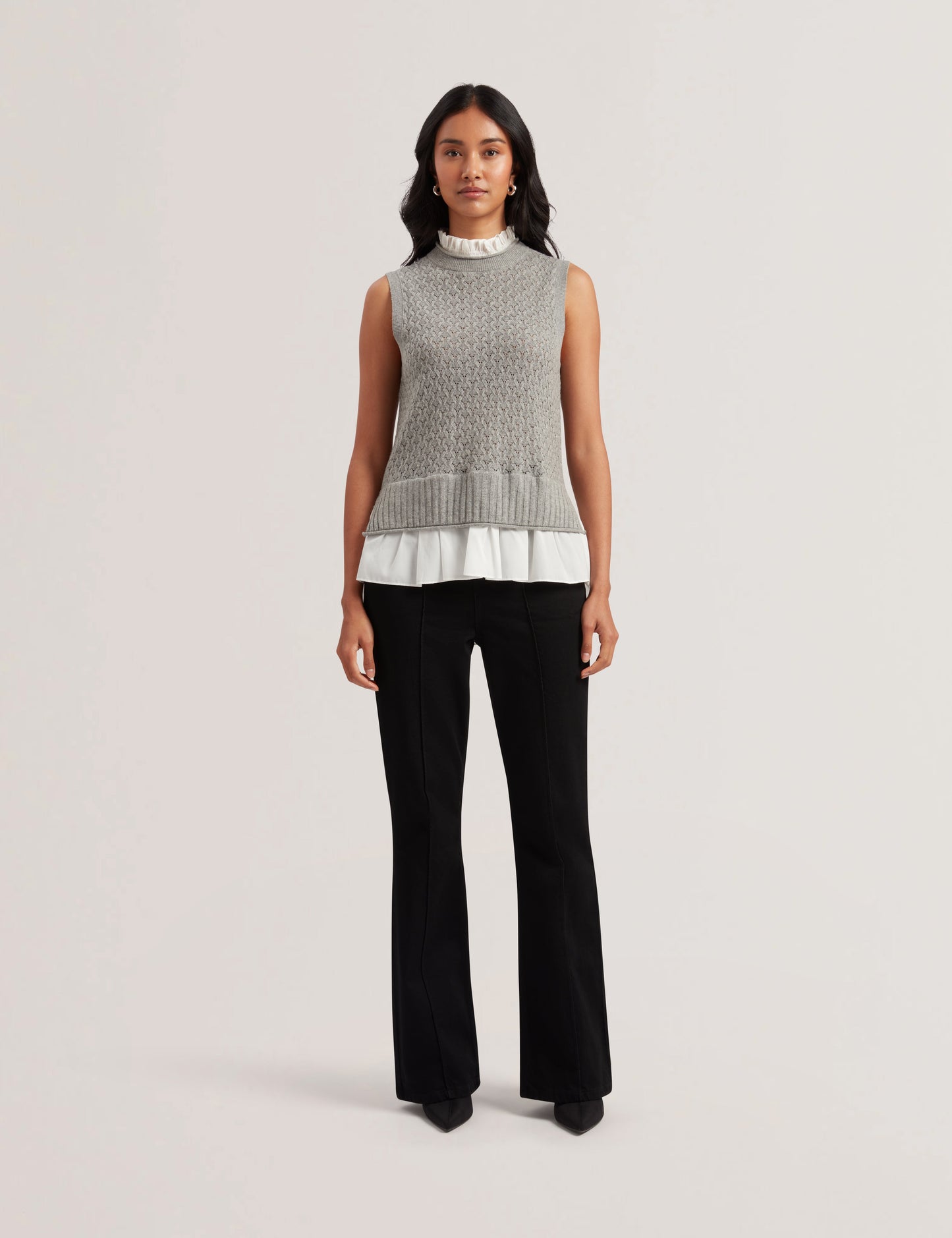 Women's TADENA-Knitted Tank With Shirt Hem Detail Grey