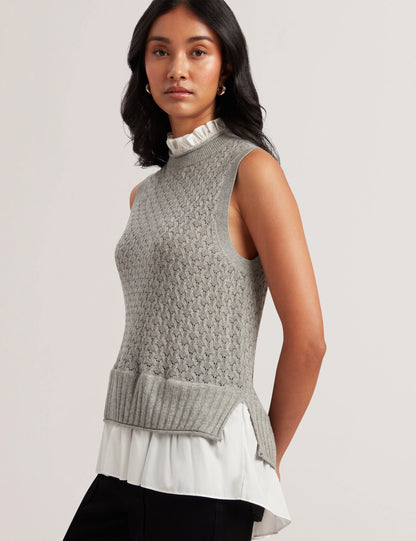 Women's TADENA-Knitted Tank With Shirt Hem Detail Grey