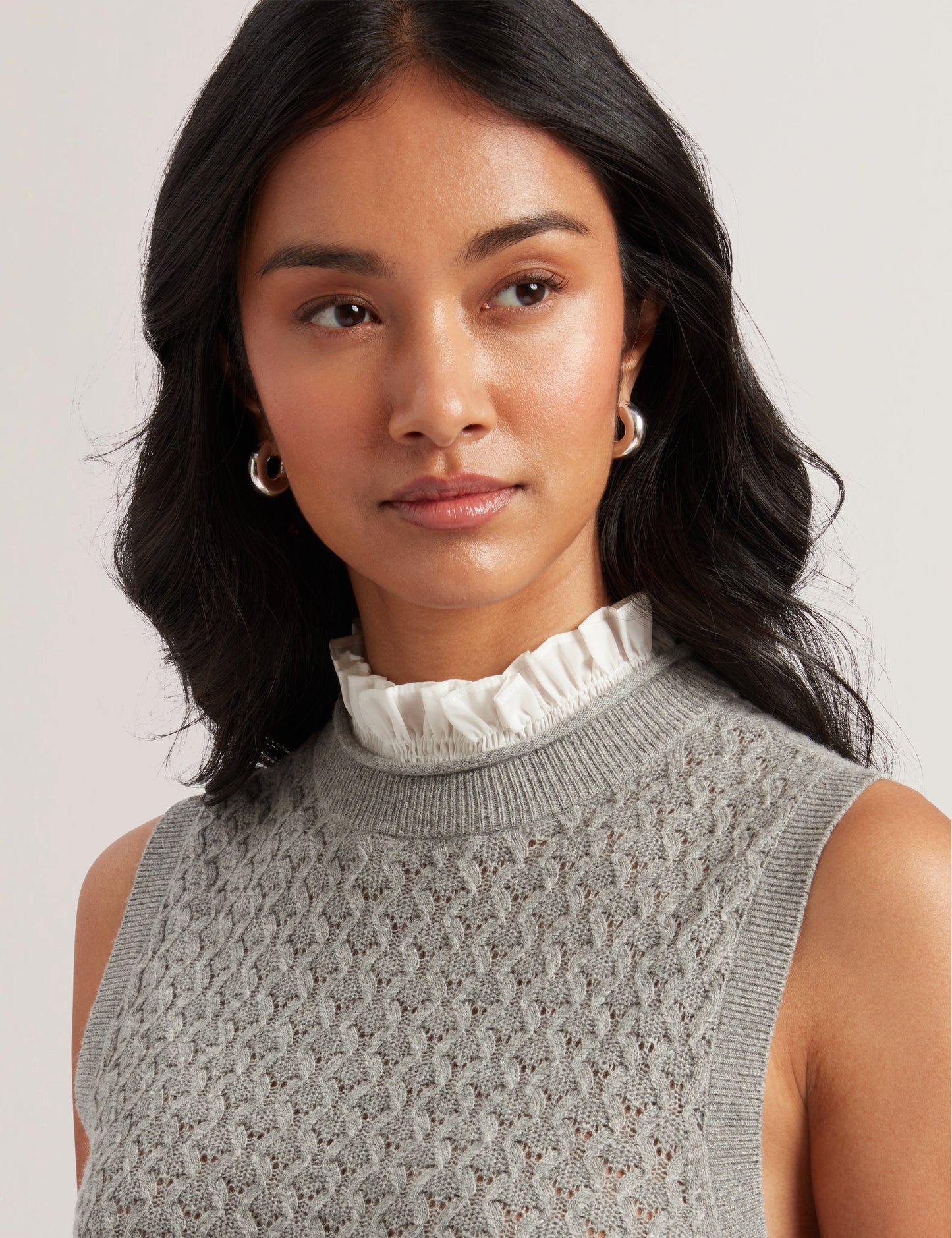 Women's TADENA-Knitted Tank With Shirt Hem Detail Grey