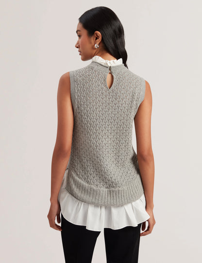 Women's TADENA-Knitted Tank With Shirt Hem Detail Grey