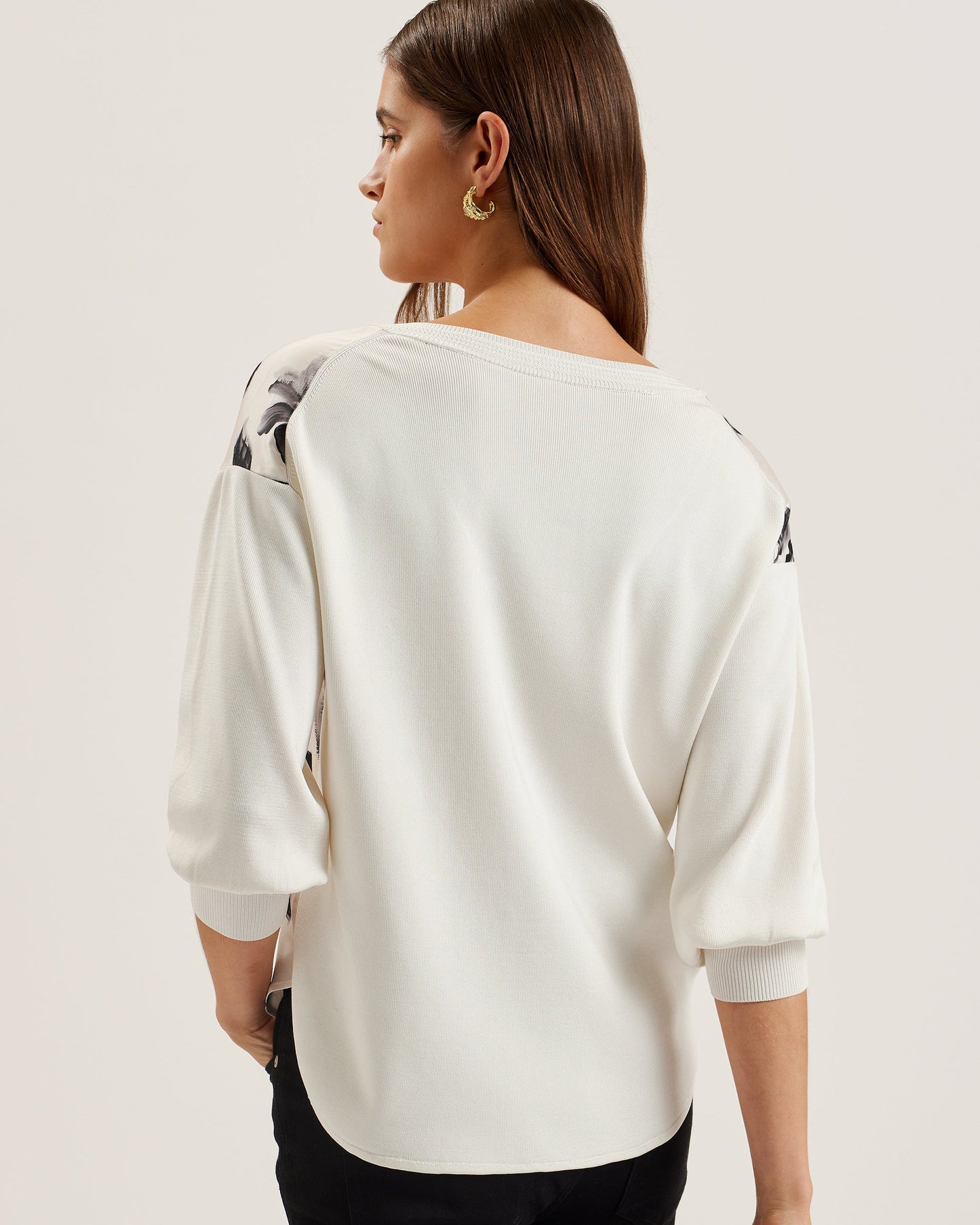 Women's Joiee-V Neck Printed Woven Front Jumper Ivory