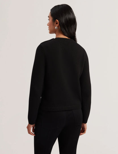 Women's Janha-Rose Button Crew Neck LS Sweater Black
