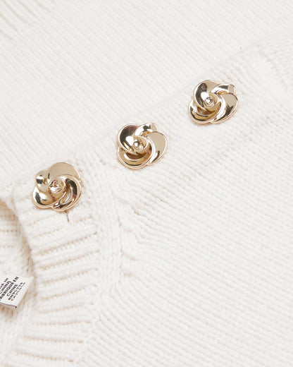 Women's Janha-Rose Button Crew Neck LS Sweater Ivory