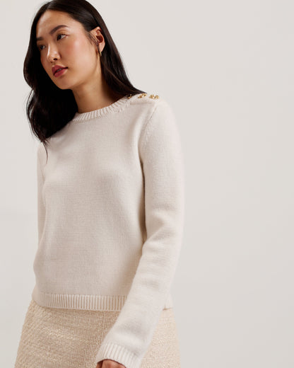 Women's Janha-Rose Button Crew Neck LS Sweater Ivory