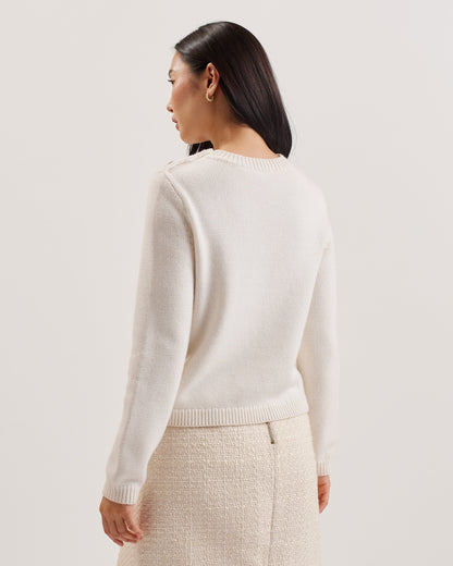 Women's Janha-Rose Button Crew Neck LS Sweater Ivory