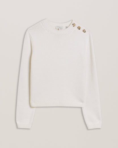 Women's Janha-Rose Button Crew Neck LS Sweater Ivory