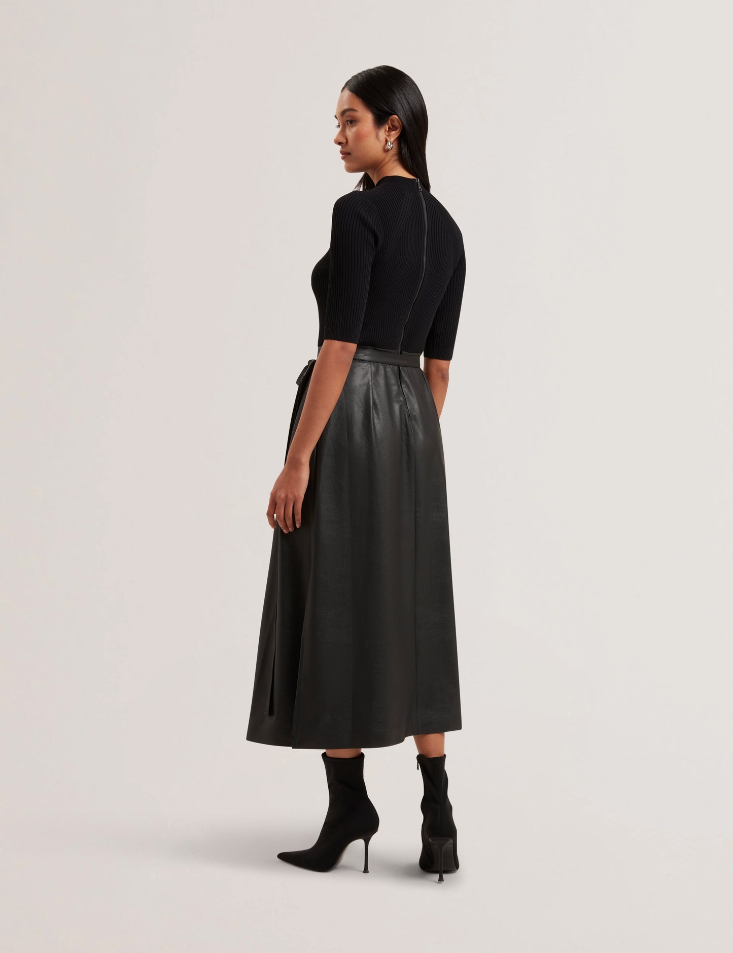Women's MATTA-Faux Leather Skirt Knit Bodice