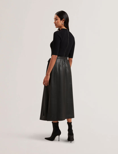 Women's MATTA-Faux Leather Skirt Knit Bodice