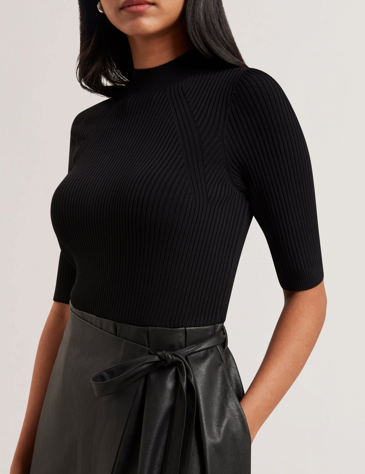 Women's MATTA-Faux Leather Skirt Knit Bodice