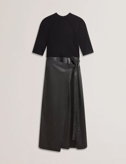 Women's MATTA-Faux Leather Skirt Knit Bodice