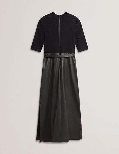 Women's MATTA-Faux Leather Skirt Knit Bodice