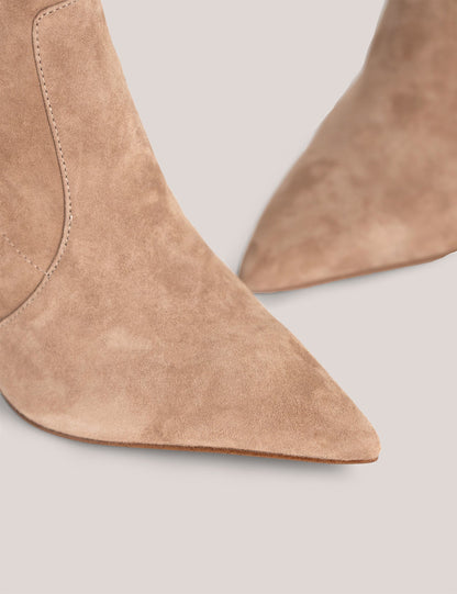 Women's PIPEER-Suede Heeled Sock Boot Tan