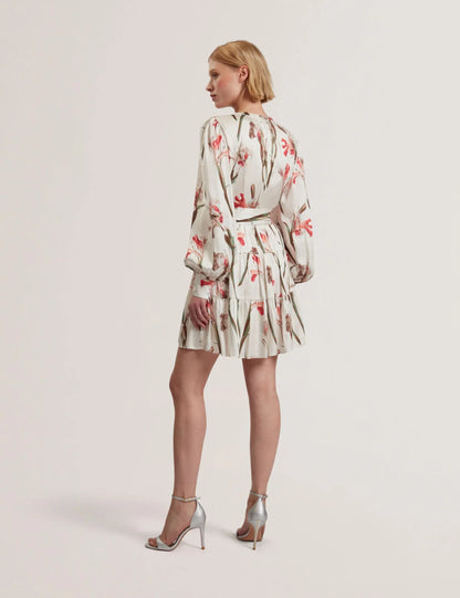 Women's CUIABA-Pleat Detail V-neck Mini Dress