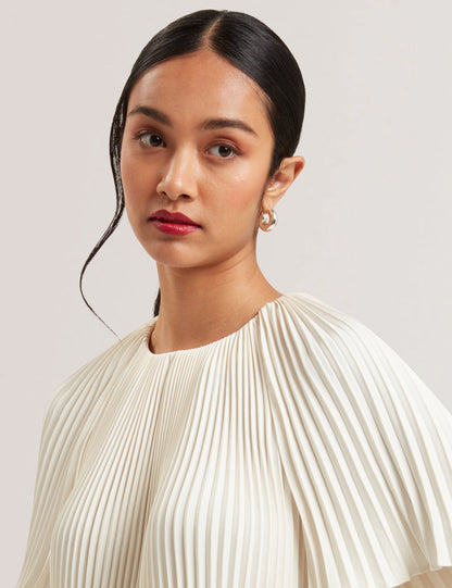 Women's AGARA-Pleated Short Sleeve Blouse