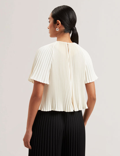 Women's AGARA-Pleated Short Sleeve Blouse