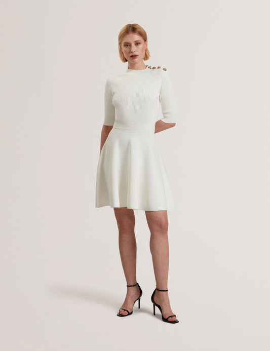 LILANO: Ribbed Knit Button Detail Skater Dress