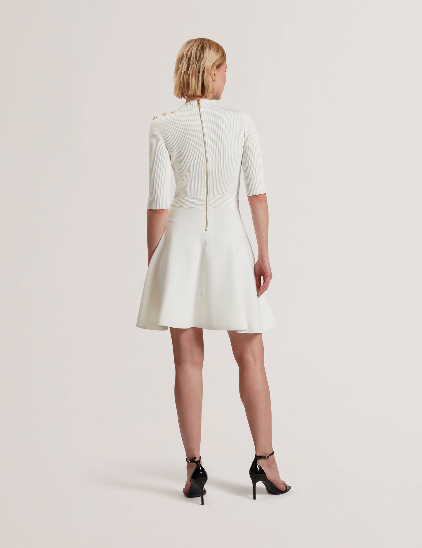 LILANO: Ribbed Knit Button Detail Skater Dress