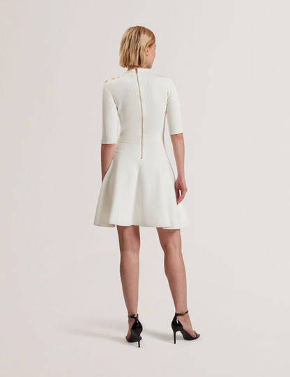 LILANO: Ribbed Knit Button Detail Skater Dress