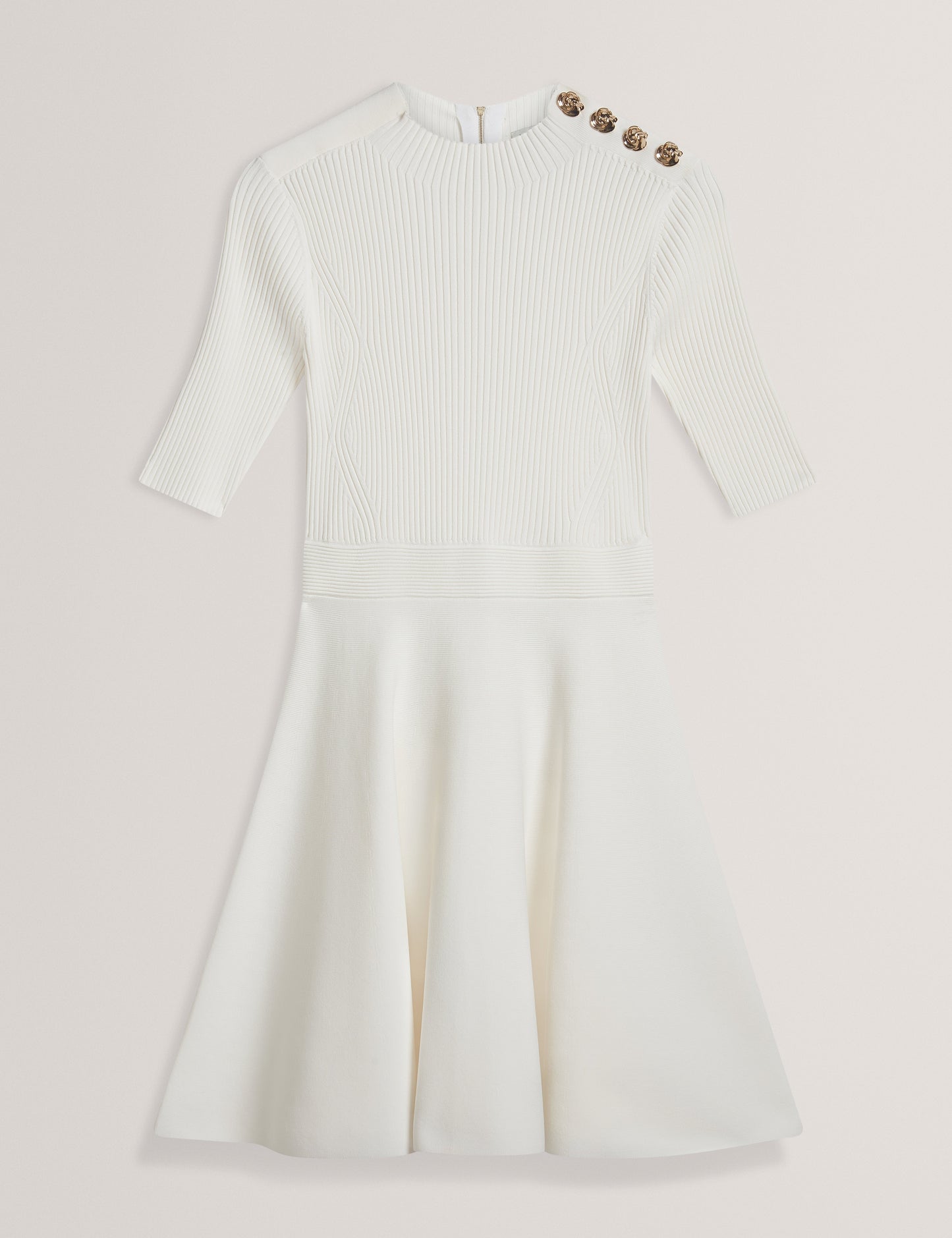 LILANO: Ribbed Knit Button Detail Skater Dress