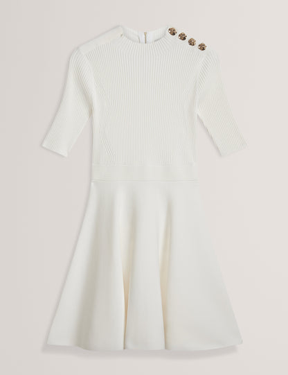 LILANO: Ribbed Knit Button Detail Skater Dress