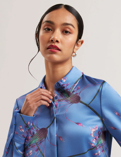 Women's MARIGA-Printed Longline Satin Shirt