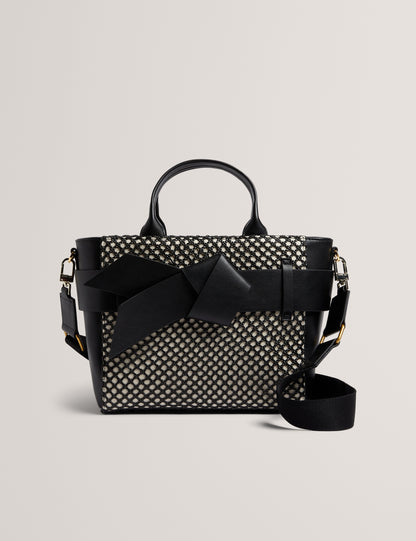 Womens JEESA-Soft PU Bow Canvas Mini Tote Bag