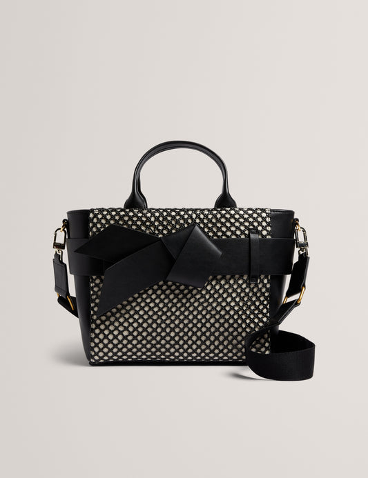 Womens JEESA-Soft PU Bow Canvas Mini Tote Bag