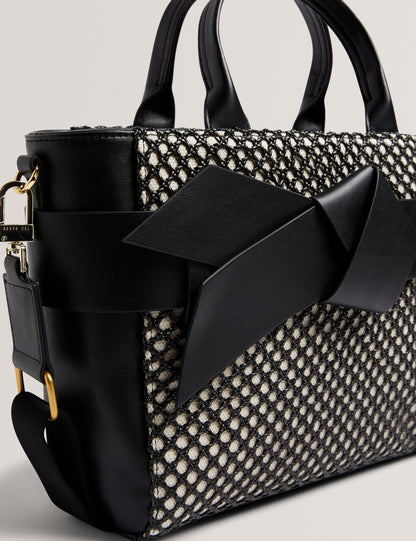 Womens JEESA-Soft PU Bow Canvas Mini Tote Bag