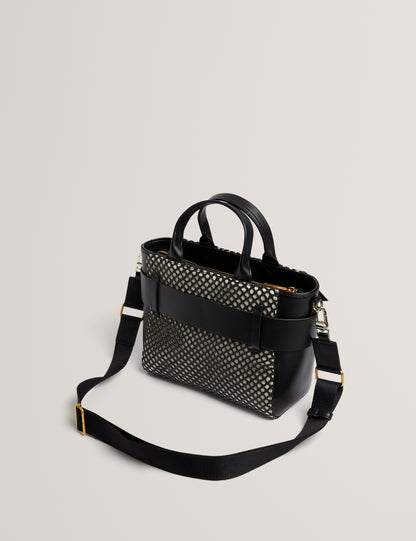 Womens JEESA-Soft PU Bow Canvas Mini Tote Bag