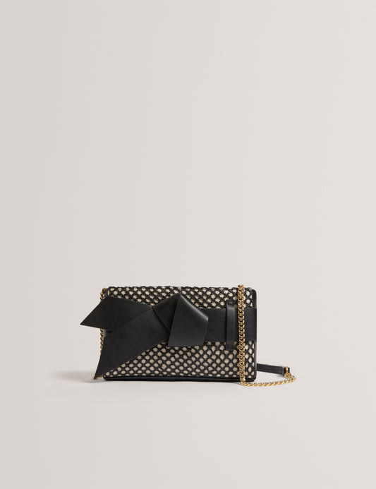 Womens JEESIE-Soft PU Bow Canvas Clutch Bag