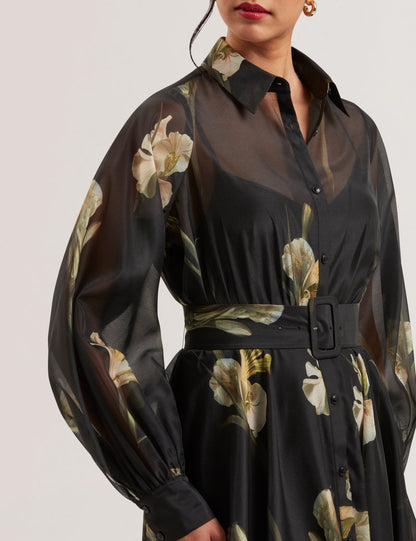Women's LIORRA-Printed Organza Belted Midi Dress