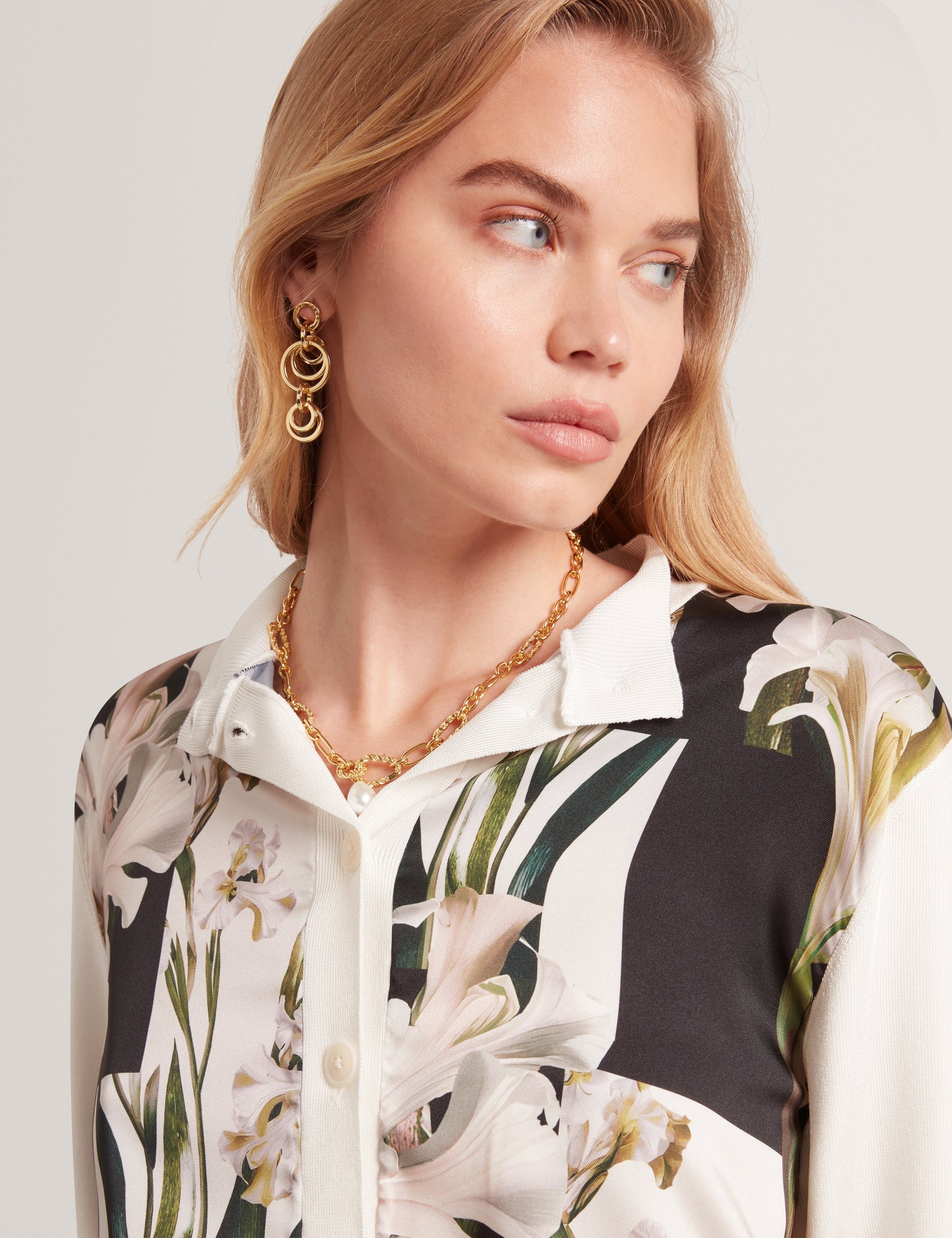 Women's BELVIAA-Printed Woven Front Cardigan