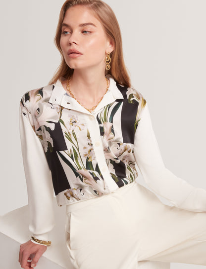 Women's BELVIAA-Printed Woven Front Cardigan