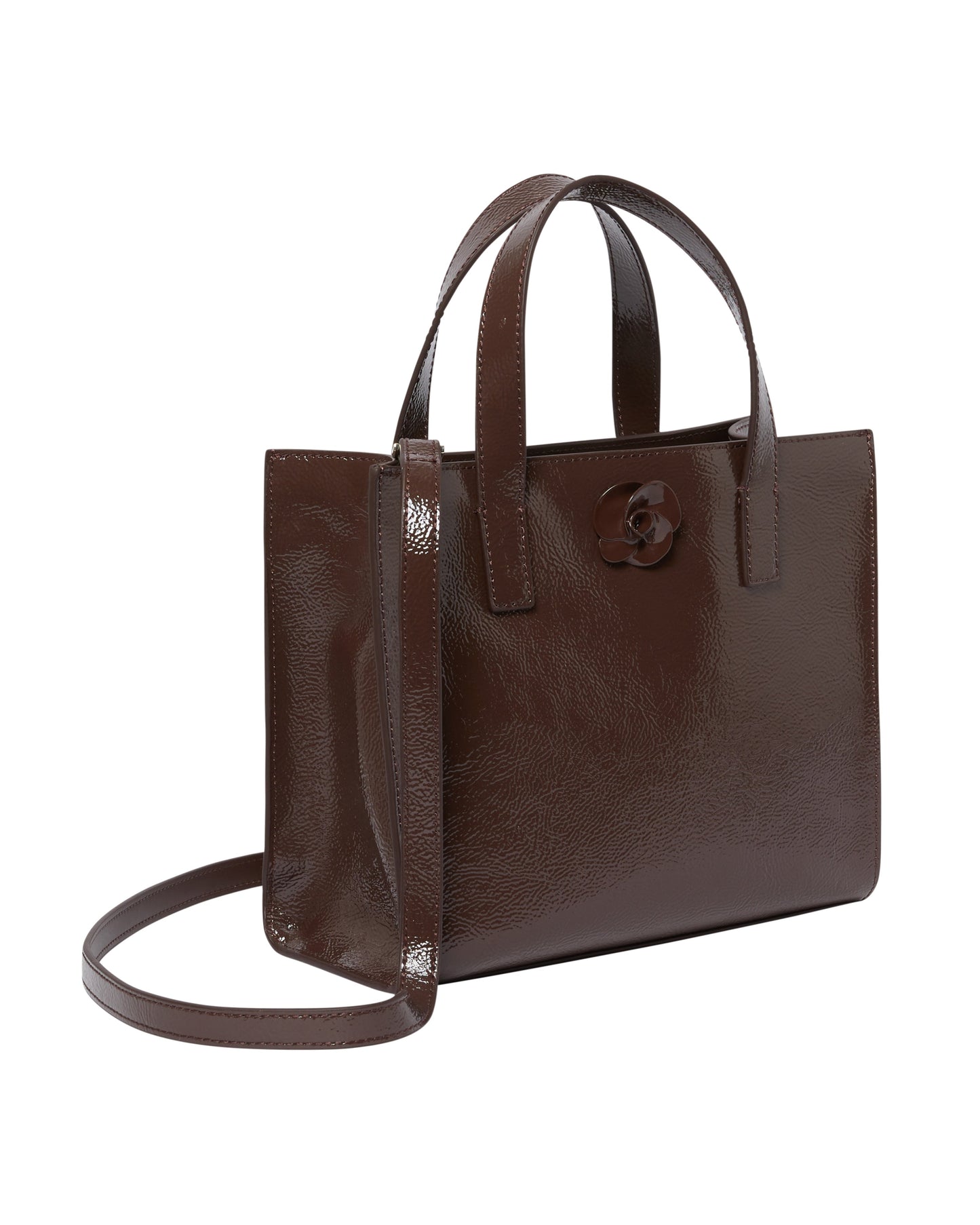 Women's ROUSETA-Rose Detail Midi Leather Bag Brn-Choc