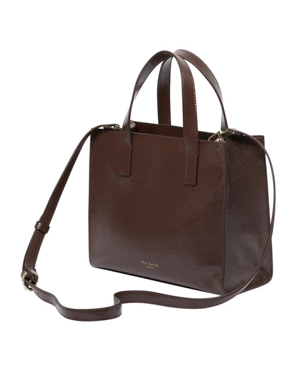 Women's ROUSETA-Rose Detail Midi Leather Bag Brn-Choc