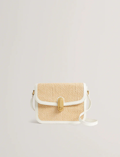 Women's KKASSIA-Twist Lock Large Raffia Crossbody Bag