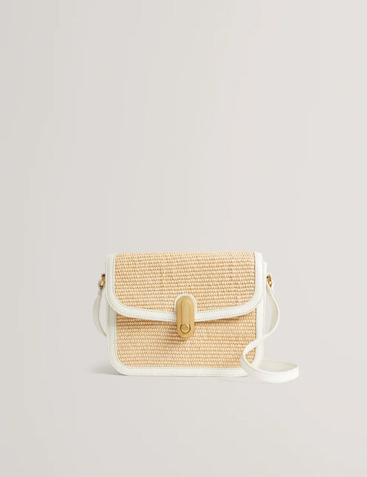 Women's KKASSIA-Twist Lock Large Raffia Crossbody Bag