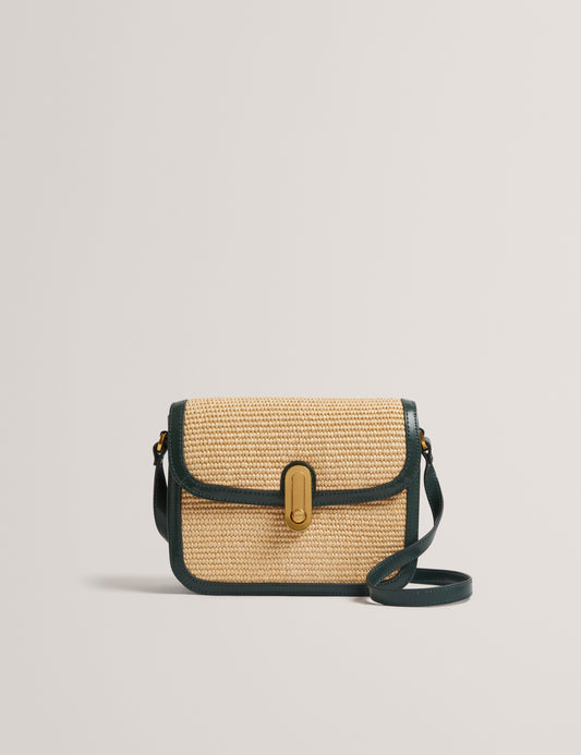 Women's KKASSIA-Twist Lock Large Raffia Crossbody Bag