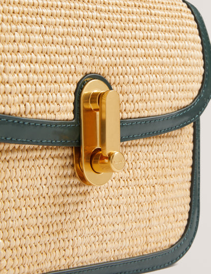 Women's KKASSIA-Twist Lock Large Raffia Crossbody Bag